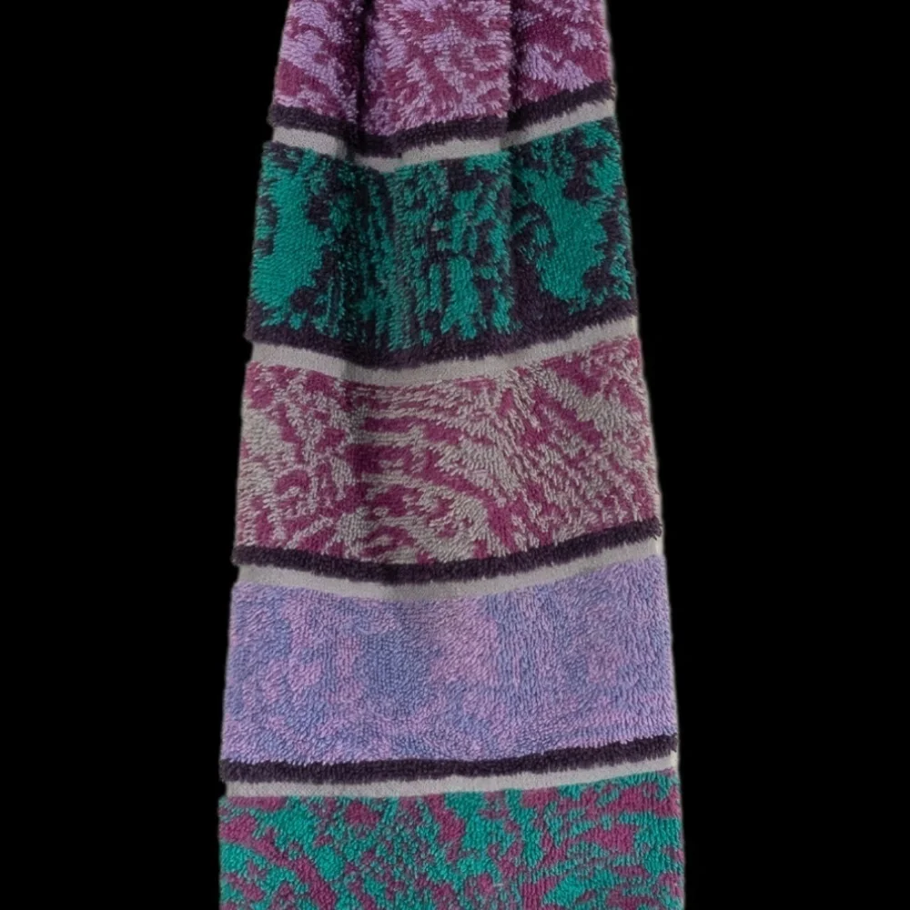 Vintage Hand Towel with Crochet Loop 90s Multi-Pattern  Postmodern Funky Artsy